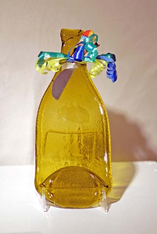 Amber Slump Glass Bottle Cheese Board, sushi tray